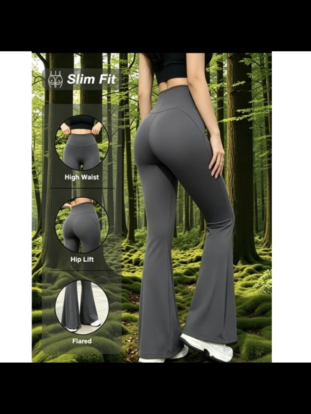 Women’s High Waist Flare Yoga Pants Gray Slim Fit Size M